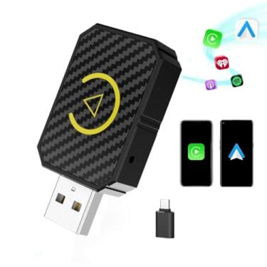 Imagem de Mini adaptador sem fio 2 em 1 CarPlay e Android Auto sem fio – Adaptador CarPlay sem fio converte CarPlay com fio de fábrica para Android sem fio, adaptador automotivo Plug and Play, compatível com