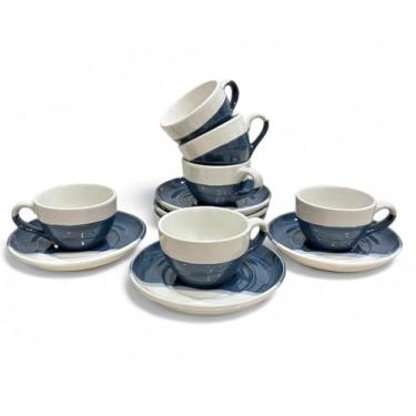 Imagem de Conjunto de 6 xícaras de café expresso com pires, mini xícaras de café expresso de cerâmica, conjunto de 6 xícaras de café expresso, conjunto de canecas de café para latte, macchiato, Demitasse para