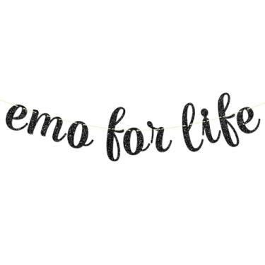 Imagem de Maicaiffe Banner Emo for Life - Decoração de festa de aniversário em inglês antigo - Banner de sinal de emoção, decorações de festa de aniversário Elder Emo, glitter preto