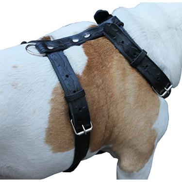 Imagem de Peitoral preto de couro genuíno para cães, grande, peito de 68,5 a 94 cm, alças largas de 3,2 cm, boxer