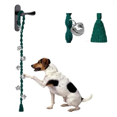 Imagem de GINIDEAR Campainhas de cachorro para treinamento de penico, sino de cachorro pendurado artesanal para maçaneta de porta para filhotes toquem para sair, presente de campainha de cachorro macramê. Verde escuro