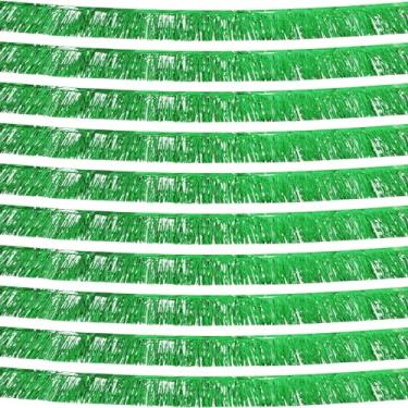 Imagem de Ohiyoo Pacote com 10 pacotes de 10 pés de franjas verdes, guirlanda de franjas metálicas, serpentinas de franjas, banner de pano de fundo para carros alegóricos, decorações de festas de aniv