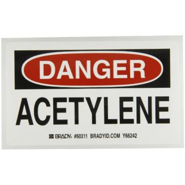Imagem de Brady 60311, etiquetas de cilindro de gás, 7,6 cm de altura x 12,7 cm de largura, preto/vermelho no branco, legenda "Danger - Acetileno" (10 por embalagem)