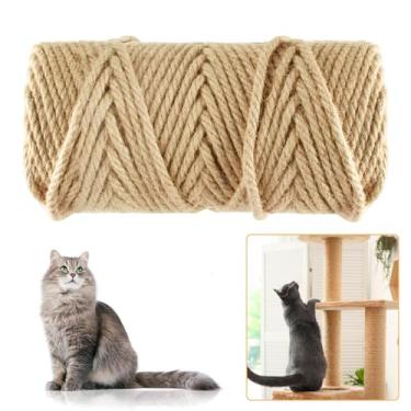 Imagem de Niserelesa- Corda de sisal natural de 164 pés/50 m para postes de arranhar gatos, corda de juta e cânhamo de 6 mm de espessura para substituição de árvore de gato, reparo de poste de arranhar para gat