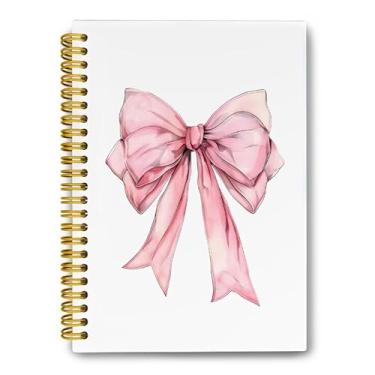 Imagem de LiTiu Caderno rosa Coquette Preppy, caderno de diário espiral estético com arco para meninas adolescentes escolares, preppy funky, capa dura, espiral, campus, 80 folhas 14 x 21 cm