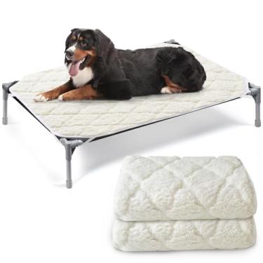 Imagem de Almofada elevada para cama de cachorro à prova d'água, pacote com 2 (83,8 cm x 124,5 cm), almofada de pelúcia macia para animais de estimação grande para cama de berço de cachorro/gato lavável na máquina com alças de canto, impermeável (somente almofada, cama não incluída)