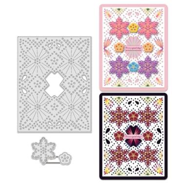 Imagem de BENECREAT 2 peças de moldes de corte de flores costuradas, cortes de fundo de floco de neve DIY artesanato modelo de gravação em aço carbono para fazer cartões de fotos papel decorativo scrapbooking,