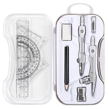 Imagem de Vobou Kit de geometria matemática com 10 peças para estudantes com caixa de armazenamento inquebrável, inclui réguas, transferidor, bússola, borracha, apontador de lápis, refis de chumbo, lápis, para escola e desenhos (cinza)