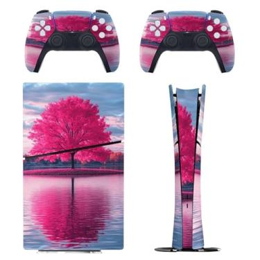 Imagem de Skin for PS5 Slim Digital Edition, capa adesiva para console e controle PlayStation 5, película protetora removível fácil de envolver acessórios de jogo decalque capa completa - Tree River Reflection