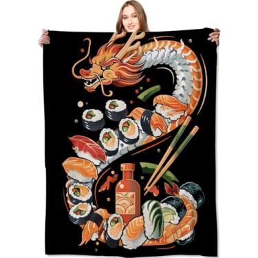 Imagem de VODRM Cobertor de dragão de sushi, cobertores de cozinha japonesa, presentes de aniversário para crianças, meninas, mulheres, lã leve e macia, amantes de comida doce, sofá-cama, decoração moderna