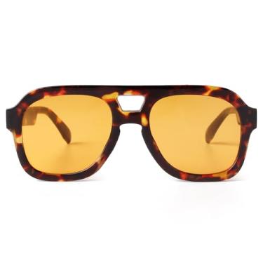 Imagem de SORVINO Óculos de sol retrô quadrado aviador para mulheres e homens, armação elegante, azul, laranja, matizado, óculos de sol vintage, Armação leopardo/lente laranja, Medium