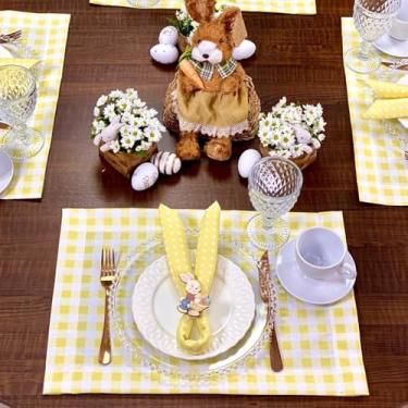 Imagem de Kit 6 Jogos Americanos com 6 Guardanapos e 6 Pg Páscoa Colorido Póa (XADREZ AMARELO LIMA - GUARDANAPOS POÁ AMARELO LIMA - COELHO TRADICIONAL)
