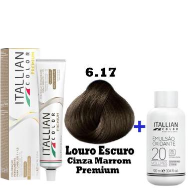 Imagem de Kit Coloração Itallian Premium 60g Louro Escuro Cinza Marrom 6.17 + Em