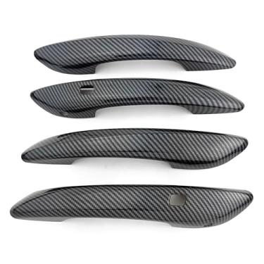 Imagem de Dakitita Acabamento da tampa da maçaneta da porta externa com 2 furos inteligentes para Hyundai Elantra 2021-2024 acessórios de decoração (padrão de fibra de carbono)