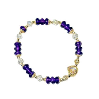 Imagem de hakeng Pulseira elástica de ametista natural e cristal de quartzo transparente, roxa e transparente, Small, Cristal, Sem Pedra Preciosa