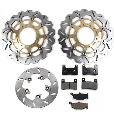Imagem de Discos e pastilhas de disco de freio dianteiros e traseiros flutuantes compatíveis com Suzuki GSXR 600 750 2008-2010, GSXR 1000 2009-2010, acessórios de substituição de motocicleta pretos