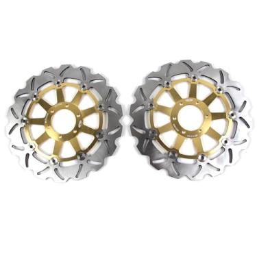 Imagem de 1 par de discos de freio dianteiros flutuantes de rotores compatíveis com Yamaha R1-Z 250 1997, TZ250GP 1996 1997, XJR400 1995-2000, peças de acessórios de motocicleta douradas