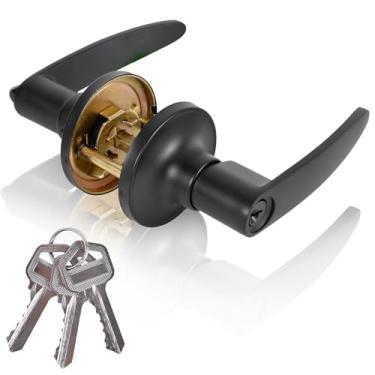 Imagem de Brigligh Maçaneta de porta de aço inoxidável de alta segurança com fechadura e chave, maçaneta para quarto, banheiro e quartos (preto)