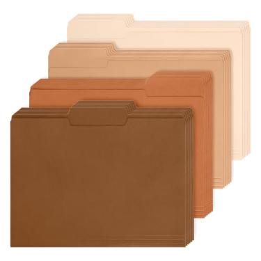 Imagem de Whaline Pacote com 24 pastas de arquivo de terracota tamanho carta 4 cores gradiente bolsos de arquivo de terracota com aba de corte de 1/3 para suprimentos de sala de aula de escritório em casa, 22 x