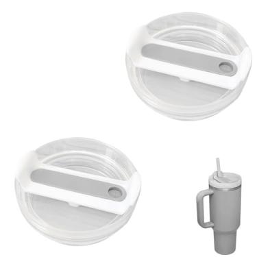 Imagem de Tampa de copo de 1,134 g compatível com Stanley Quencher, pacote com 2 capas de copo de aço inoxidável à prova de derramamento resistentes a respingos adequadas para Stanley e mais café (branco-cinza)