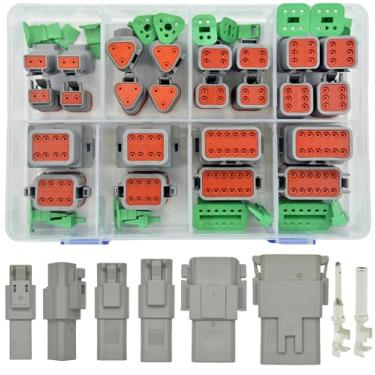 Imagem de GRTWOX Kit de conectores Deutsch 215 peças 12 conjuntos 2 3 4 6 8 conectores de 12 pinos com tamanho 16 contatos estampados 14-20AWG Série DT selados conectores de fio elétrico automotivo à prova