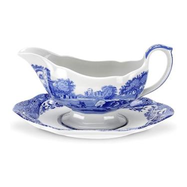 Imagem de Spode Molho e pires azul italiano de 255 g, barro com alça grande, design clássico de campo, perfeito para molhos, molhos de salada, lava-louças e micro-ondas