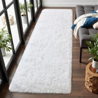 Imagem de Macgace Tapete de corredor fofo, tapetes brancos laváveis de 5 x 15 cm para quarto, sala de estar, cozinha, lavanderia, tapete felpudo longo com suporte de borracha antiderrapante, tapete de entrada