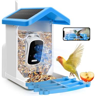 Imagem de Comedouro De Passarinho Livres,Alimentador de Pássaros Inteligente com Câmera Solar, Captura Automática de Vídeos de Pássaros e Detecção de Movimento