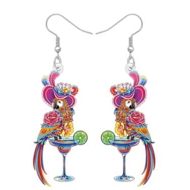 Imagem de DALANE Brincos de papagaio tropicais exóticos do Havaí em acrílico para mulheres, brincos engraçados de Margaritaville Jimmy Buffett, hipoalergênicos, para amantes de pássaros, pingentes de festa na