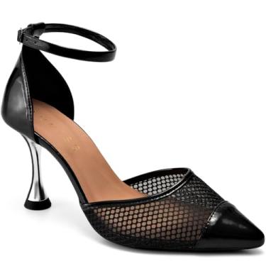 Imagem de Scarpin Feminino Lumiss Aberto Salto Alto Fino Bico Fino Tela preto39