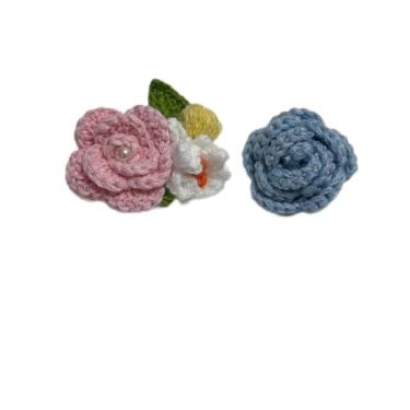 Imagem de Wtanrion Vintage fio trançado crochê rosa flor broche clipe feminino vestido decoração, Small, Acrilonitrila butadieno estireno Ferro, Pérola