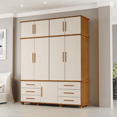 Imagem de Guarda Roupa Roupeiro Casal Londres 4 Portas 6 Gavetas com Maleiro Freijó Off White Luapa