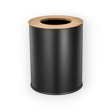 Imagem de Lixeira 8L Metal Com Tampa Vazada De Bambu Preto Oikos