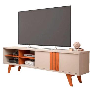 Imagem de Rack para TV até 75 Polegadas 4 Nichos 1 Porta Pés Madeira Retrô 100% mdf Paraty Off White/Cinamomo - Permobili