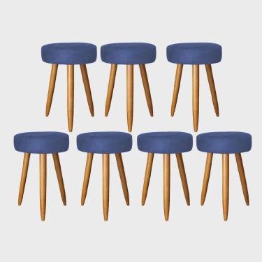 Imagem de Kit 07 Banqueta Alta Julia 50cm Bar Cozinha Balcão Bistrô Pé Palito Rústico Suede Azul Marinho - Ahz Móveis