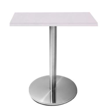 Imagem de Mesa Beta em Inox 75 cm (Altura) com Disco Redondo com Tampo em mdp Quadrado 60 cm Cor Branco