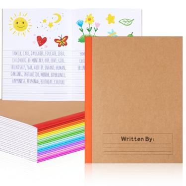 Imagem de Henoyso Caderno de composição primária para crianças 24 x 19 cm, K-2, diário de escrita primário com lombada arco-íris, desenho de 60 páginas e diário branco para material escolar para estudantes (cor