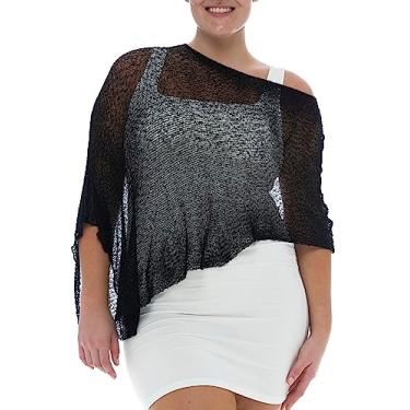 Imagem de Back From Bali Bolero feminino plus size Sheer Poncho Shrug - Suéter Bolero de Malha Leve 2X 3X 4X, Preto, Tamanho Único