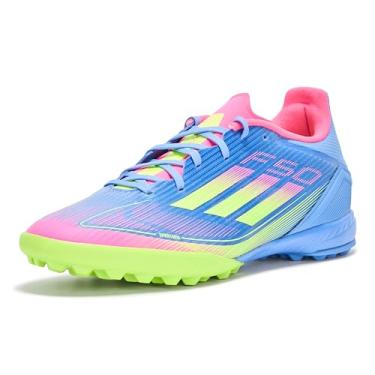 Imagem de adidas Tênis unissex adulto F50 League Turf Chuteiras, Blue Fusion/Limão lúcido/Rosa lúcido, 11 Women/10 Men