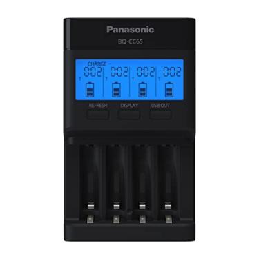 Imagem de Panasonic BQ-CC65AKBBA Carregador rápido de 4 posições eneloop pro e eneloop super avançado com painel indicador LCD e porta de carregamento USB, preto
