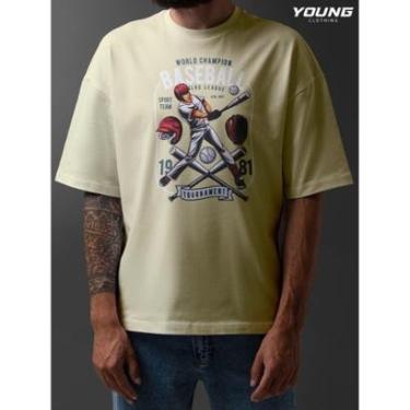 Imagem de Camiseta Oversized Baseball Streetwear Algodao Unissex Creme-Masculino