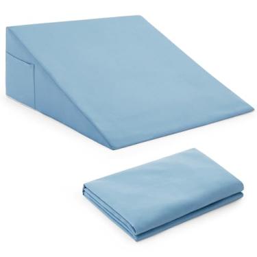 Imagem de Horbaunal Capa de almofada de cunha de cama azul com design de zíper, protetor de fronha de cunha com bolso lateral para armazenamento, 61 cm C x 61 cm L x 30 cm A (travesseiro não incluído)