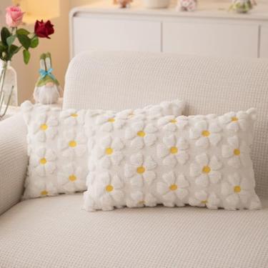 Imagem de JXZYGMD Capas de almofada primavera verão 30,5 x 50,8 cm conjunto de 2 almofadas de pelúcia macias de flores brancas para ambientes externos para sofá, férias, primavera, verão, decoração de casa