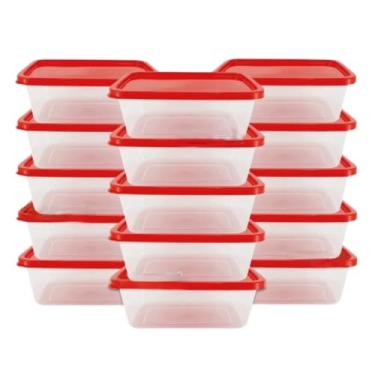 Imagem de Jogo 10 Potes 500ml Transparente Marmita Fitness Organizador Microondas Freezer (VERMELHO, 6pcs)