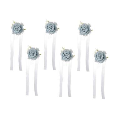 Imagem de rockible Corso de punho 6x Decoração de mão Floral com fita, flor de pulso de casamento, flor artificial para aniversário, engajamento do chuveiro