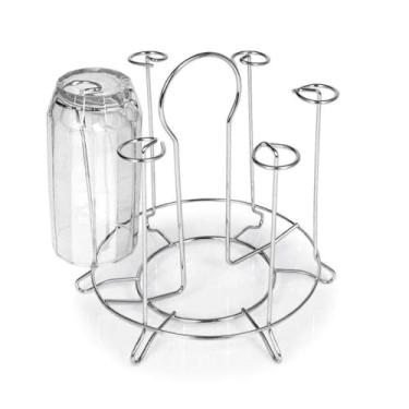 Imagem de Escorredor Secador Organizador De Copos 6 Lugares Redondo Carrossel De Aço Cromado Para Cozinha Bancada Mesa