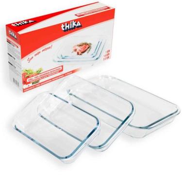 Imagem de Kit com 3 Assadeiras de Vidro Retangulares Refratárias - THIKA