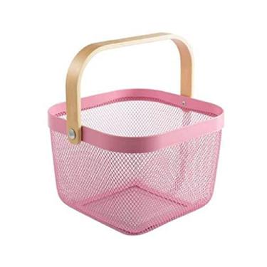Imagem de Cesta de armazenamento Sck Iron Art Cesta pequena de armazenamento de detritos de mesa moldura de ferro azul cesta de armazenamento doméstico super (cor: branco) (rosa)