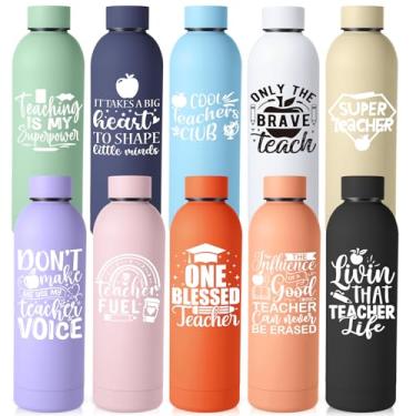 Imagem de Teenyyou Conjunto de 10 peças de presentes de agradecimento ao professor, presentes de agradecimento, de estudante, garrafa de água de aço inoxidável fosco de 500 ml, garrafa inspiradora com caixa