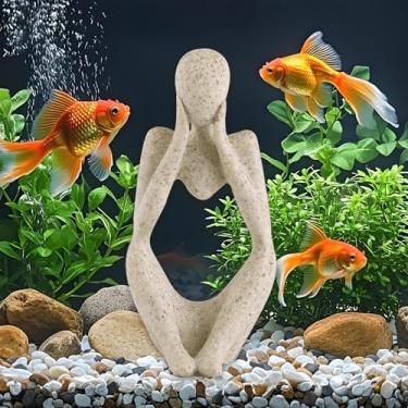 Imagem de Ornamentos de decoração de aquário de peixes minimalista estátua de pensador de resina de arenito decorações de aquário pequenos acessórios decoração de casa abstrato brinquedo de peixe para betta